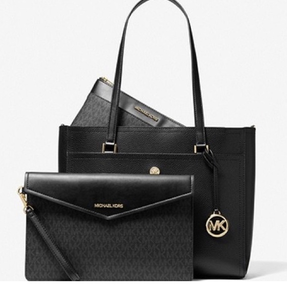 Michael Kors Handbags - Michael Kors Maisie Large Pebbled Leather 3 in 1 Black Tote NWT